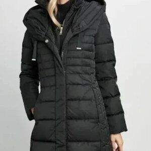 Tahari Women's Double Layer Black Puffer Coat